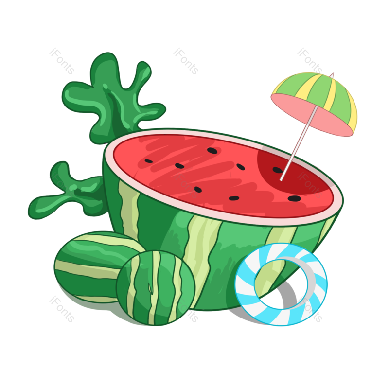 西瓜图片,夏至元素,卡通PNG,夏天免抠素材